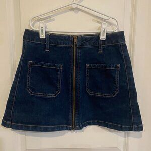 Rewash NY LA: A-Line Zip Front Jean Mini Skirt